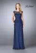 Picture of: Lace A-line Gown With Sheer Neckline and Peplum in Navy, Style: 24896, Detail Picture 3