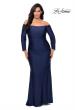 Picture of: Off The Shoulder Jersey Plus Size Long Sleeve Prom Gown in Navy, Style: 28881, Main Picture