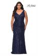 Picture of: Sequin Fringe Plus Size Prom Gown with V-Neck in Navy, Style: 28946, Main Picture
