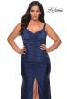 Picture of: Curvy Jersey Prom Dress with Center Slit and Ruching in Navy, Style: 29027, Main Picture