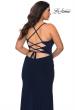 Picture of: Jersey Plus Size Dress with Slit and Lace Up Back in Navy, Style: 29055, Main Picture