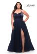 Picture of: Long Plus Size Gown with Tulle Skirt and Satin Top in Navy, Style: 29072, Main Picture