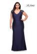 Picture of: Long Jersey Gown with Jeweled Cap Sleeves in Navy, Style: 29481, Main Picture