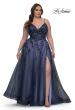 Picture of: Stunning A-line Plus Dress with Sequin Beaded Applique in Navy , Style: 33061, Main Picture
