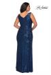 Picture of: Sequin Plus Size Prom Gown with Ruching and V-neck in Navy, Style: 29046, Detail Picture 8
