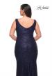 Picture of: Stretch Sequin Plus Size Gown with Slit and V Neck in Navy, Style: 30307, Detail Picture 10