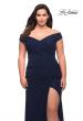 Picture of: Flattering Ruched Off the Shoulder Plus Size Dress in Navy, Style: 29722, Detail Picture 16