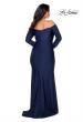 Picture of: Off The Shoulder Jersey Plus Size Long Sleeve Prom Gown in Navy, Style: 28881, Back Picture