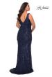 Picture of: Sequin Fringe Plus Size Prom Gown with V-Neck in Navy, Style: 28946, Back Picture