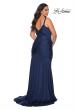 Picture of: Curvy Jersey Prom Dress with Center Slit and Ruching in Navy, Style: 29027, Back Picture