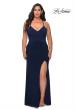 Picture of: Jersey Plus Size Dress with Slit and Lace Up Back in Navy, Style: 29055, Back Picture