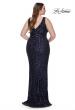 Picture of: Sequin Plus Size Evening Dress with Lien Design in Navy, Style: 32016, Back Picture