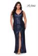 Picture of: Sequin Striped Plus Size Prom Dress with Center Slit in Navy, Style: 28796, Detail Picture 1