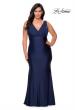 Picture of: Neon Plus Size Jersey Dress with Faux Wrap Bodice in Navy, Style: 29016, Detail Picture 1