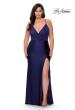 Picture of: Jersey Prom Dress for Curves with Slit and Criss Cross Back in Navy, Style: 29022, Detail Picture 1