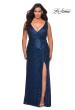 Picture of: Sequin Plus Size Prom Gown with Ruching and V-neck in Navy, Style: 29046, Detail Picture 1