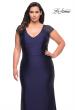 Picture of: Long Jersey Gown with Jeweled Cap Sleeves in Navy, Style: 29481, Detail Picture 1