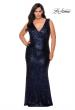 Picture of: Long Sequin Plus Size Prom Gown with V-Neck in Navy, Style: 28770, Detail Picture 2