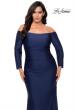 Picture of: Off The Shoulder Jersey Plus Size Long Sleeve Prom Gown in Navy, Style: 28881, Detail Picture 2