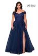 Picture of: Off The Shoulder Tulle Plus Size Gown with Lace in Navy, Style: 28950, Detail Picture 2