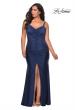 Picture of: Curvy Jersey Prom Dress with Center Slit and Ruching in Navy, Style: 29027, Detail Picture 2