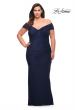 Picture of: Long Net Jersey Plus Dress with Bodice Design in Navy, Style: 29635, Detail Picture 2