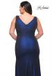 Picture of: Metallic Jersey Plus Gown with Slit and V Neckline in Navy, Style: 30267, Detail Picture 2
