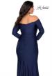 Picture of: Off The Shoulder Jersey Plus Size Long Sleeve Prom Gown in Navy, Style: 28881, Detail Picture 3
