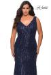 Picture of: Sequin Fringe Plus Size Prom Gown with V-Neck in Navy, Style: 28946, Detail Picture 3