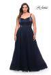 Picture of: Long Plus Size Gown with Tulle Skirt and Satin Top in Navy, Style: 29072, Detail Picture 3
