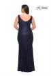 Picture of: Stretch Sequin Plus Size Gown with Slit and V Neck in Navy, Style: 30307, Detail Picture 3