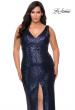 Picture of: Sequin Striped Plus Size Prom Dress with Center Slit in Navy, Style: 28796, Detail Picture 4