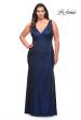 Picture of: Metallic Jersey Plus Gown with Slit and V Neckline in Navy, Style: 30267, Detail Picture 4
