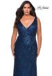 Picture of: Sequin Plus Size Prom Gown with Ruching and V-neck in Navy, Style: 29046, Detail Picture 7