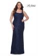 Picture of: Beaded Lace Plus Size Fitted Dress with Square Neckline in Navy, Style: 31605, Detail Picture 7