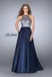 Picture of: Sheer Beaded Halter Top Dress with A-line Skirt in Navy, Style: 24789, Main Picture
