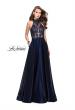 Picture of: Long Prom Dress with Satin A-line Skirt and Beading in Navy, Style: 25617, Main Picture