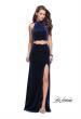 Picture of: Two Piece Velvet Prom Dress with Scallop Detail and Slit in Navy, Style: 25667, Main Picture