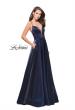 Picture of: Satin A-line Gown with Deep V Sweetheart Neckline in Navy, Style: 25670, Main Picture