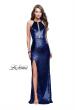 Picture of: Long Velvet Prom Dress with Leg Slit and Open Back in Navy, Style: 25861, Main Picture