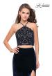 Picture of: Long Velvet Two Piece Prom Dress with Printed Bodice in Navy, Style: 26115, Main Picture