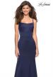 Picture of: Fitted Long Dress with Seams and Large Gold Zipper in Navy, Style: 27524, Main Picture