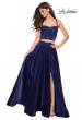 Picture of: Two PIece Satin Prom Dress with Rhinestone Top in Navy, Style: 27607, Main Picture
