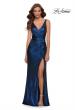 Picture of: Gorgeous Metallic Jersey Gown with Ruffle Detail in Navy, Style 29759, Main Picture