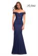 Picture of: Chic Off the Shoulder Evening Dress with Ruching in Navy, Main Picture