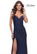 Picture of: Lace Applique Sheer Back Rhinestone Jersey Dress in Navy, Style: 31361, Main Picture