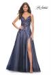 Picture of: Two Tone A-Line Tulle Gown with Ruching and Sequin Lace Detail in Navy, Style: 32185, Main Picture