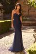 Picture of: Strapless Ruched Mesh Mermaid Evening Gown in Navy, Style: 33588, Main Picture