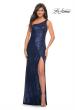 Picture of: Long Sequin One Shoulder Ruched Prom Dress in Navy, Style: 28401, Detail Picture 8