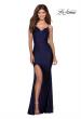 Picture of: Form Fitting Jersey Prom Dress with Draped Neckline in Navy, Style: 28518, Detail Picture 8